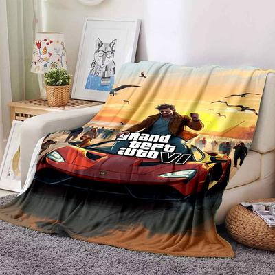 1pc Grand Theft Auto Soft Flannel Blanket with Designer Print - A Cozy Blanket for All Seasons, Perfect for the Couch, Bed, officeB33