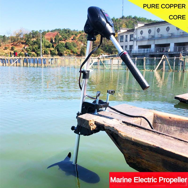12V/48V Brushless Marine Electric Thrusters Rubber Boat Motor Propeller Suspension Plastic Outboard Machine Black
