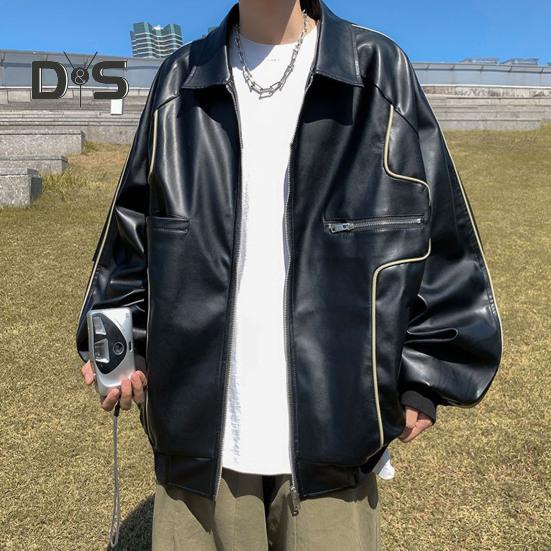 Pánská bunda Klopa s dlouhým rukávem Bunda z umělé kůže s více kapsami Zapínání na zip Vodotěsný, větruodolný teplý kabát