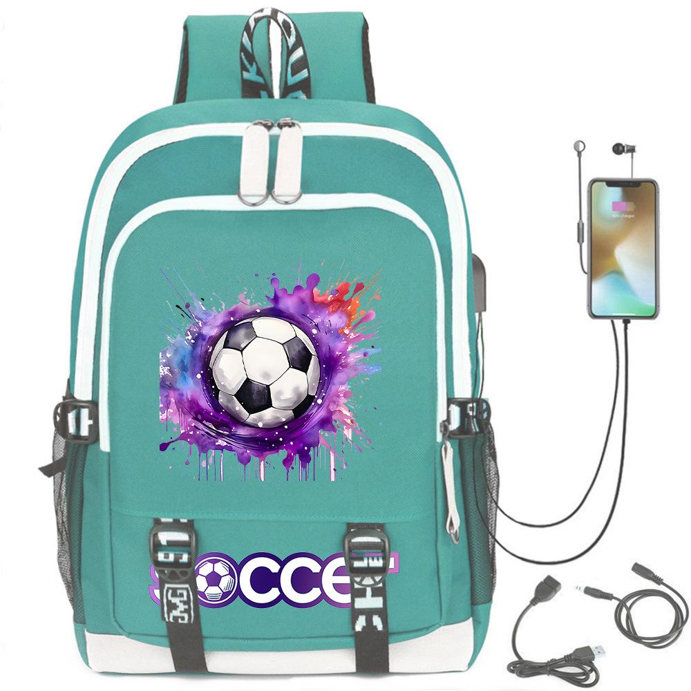 Football Star Printed Schoolbag Backpack Usb Charging Student Backpack Computer Bag