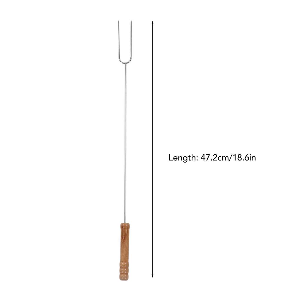Hot Dog Fork Lightweight Reusable Heat Resistant Roasting Stick Stainless Steel with Beech Wood Handle for Outdoor