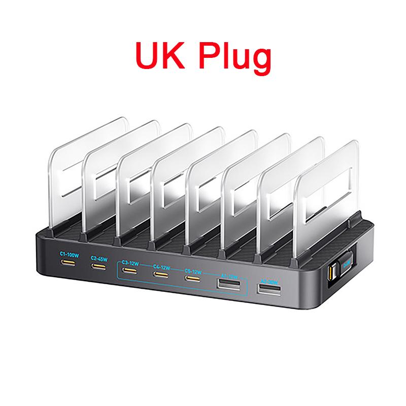 288W High-Power GaN Desktop Charging Station 8 Ports USB Multi-Port Charger with Retractable Cable for Mobile Phones & Computers