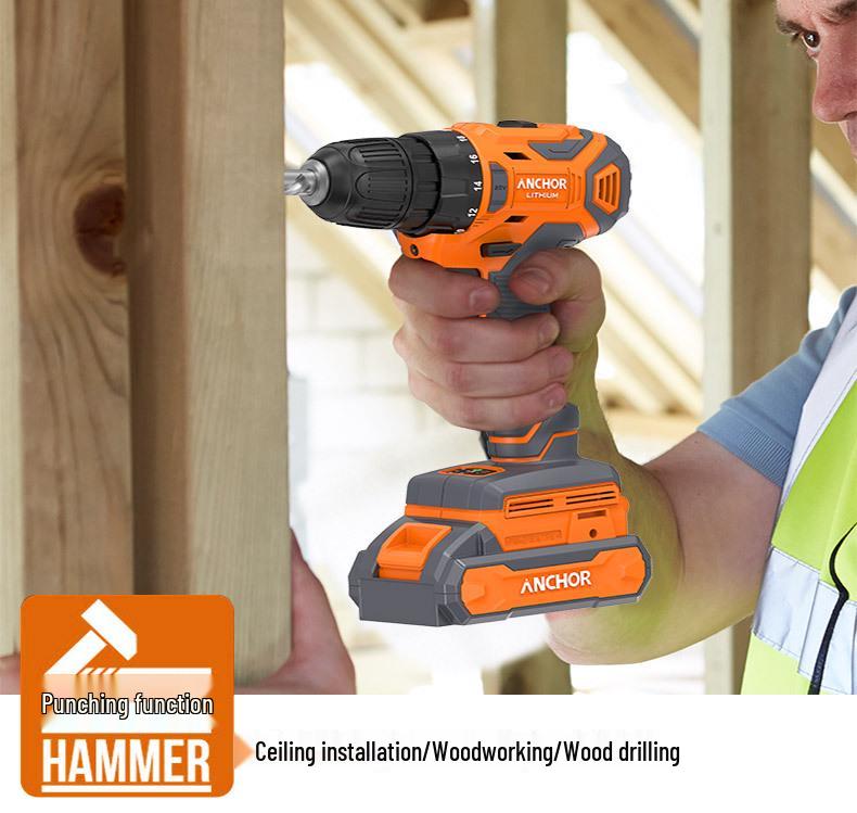 Železná kotva Bezuhlíková akumulátorová vrtačka: Multifunkční elektrická vrtačka a šroubovák napájený lithiovou baterií - Ideální pro domácí práce.