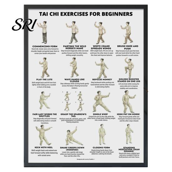 Tai Chi Chair Exercise Poster Workout Unframed Routine Clear Visual Instructions Low Impact Guide Seated Chart for Seniors Beginners Gentle