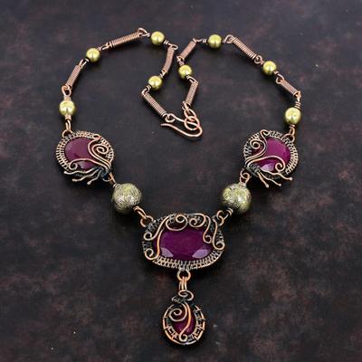 Faceted Kashmir Ruby Necklace Copper Wire Wrapped Adjustable Chain Necklace Designer Copper Jewelry Handmade Gemstone Necklace Gifts For Mom