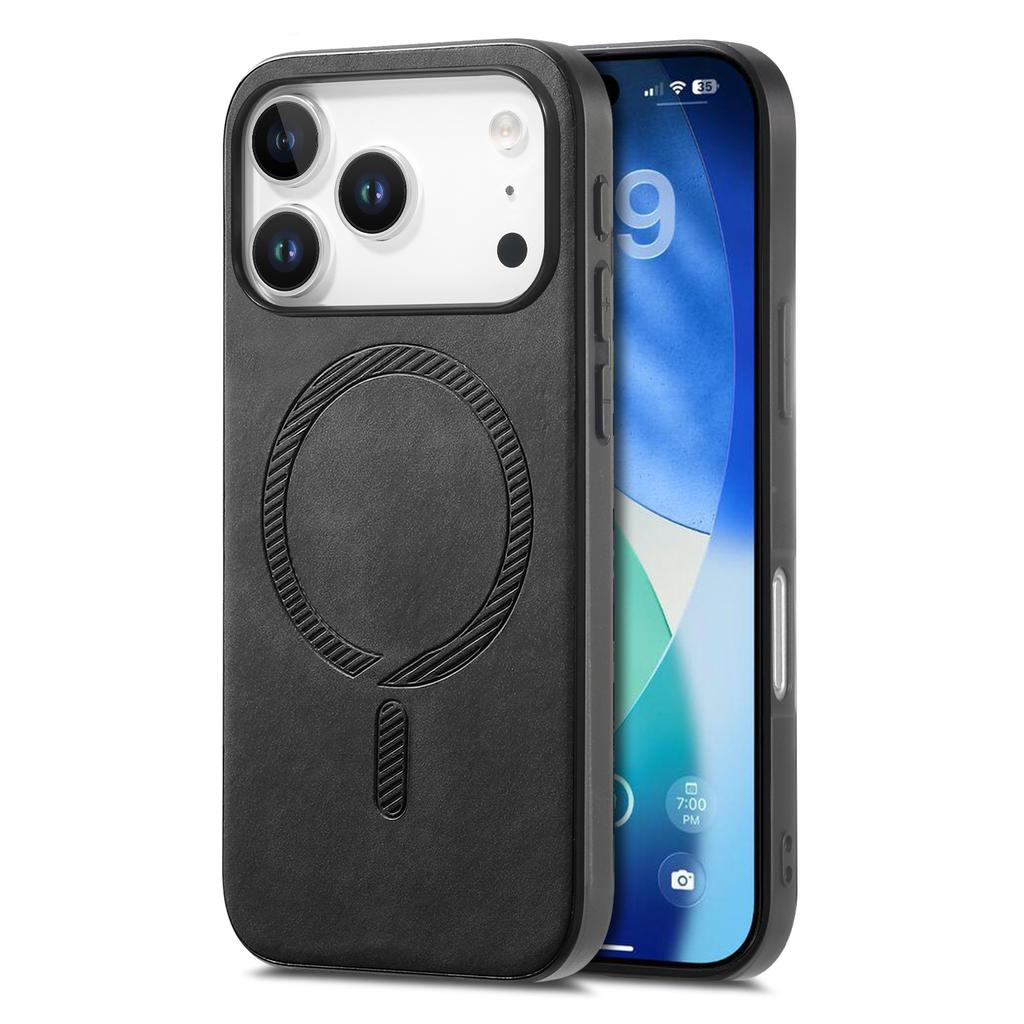 For iPhone 17 Pro Leather Back Case Compatible with MagSafe Skin-touch Phone Cover