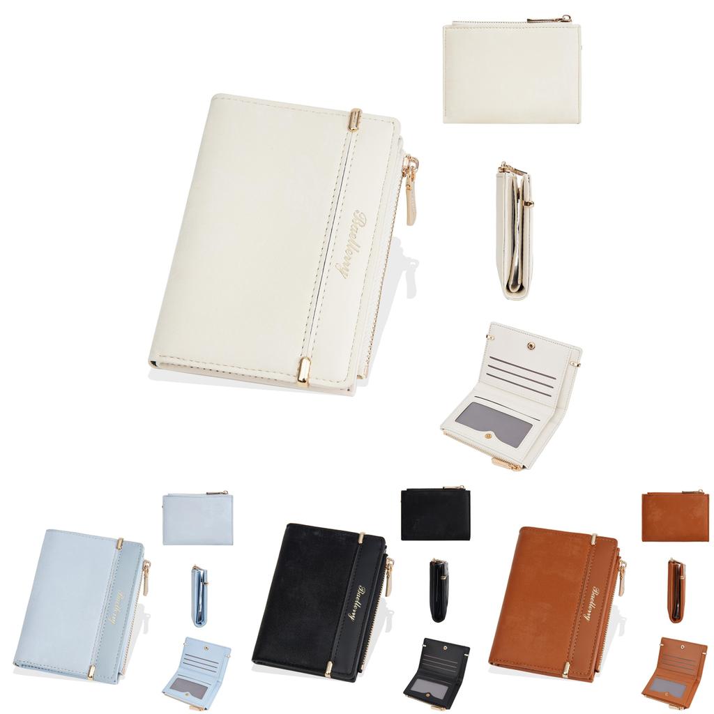 Ladies Wallet Card Wallet With Solid Color Letter Printed And Two Fold Design Pu Material For Daily Use