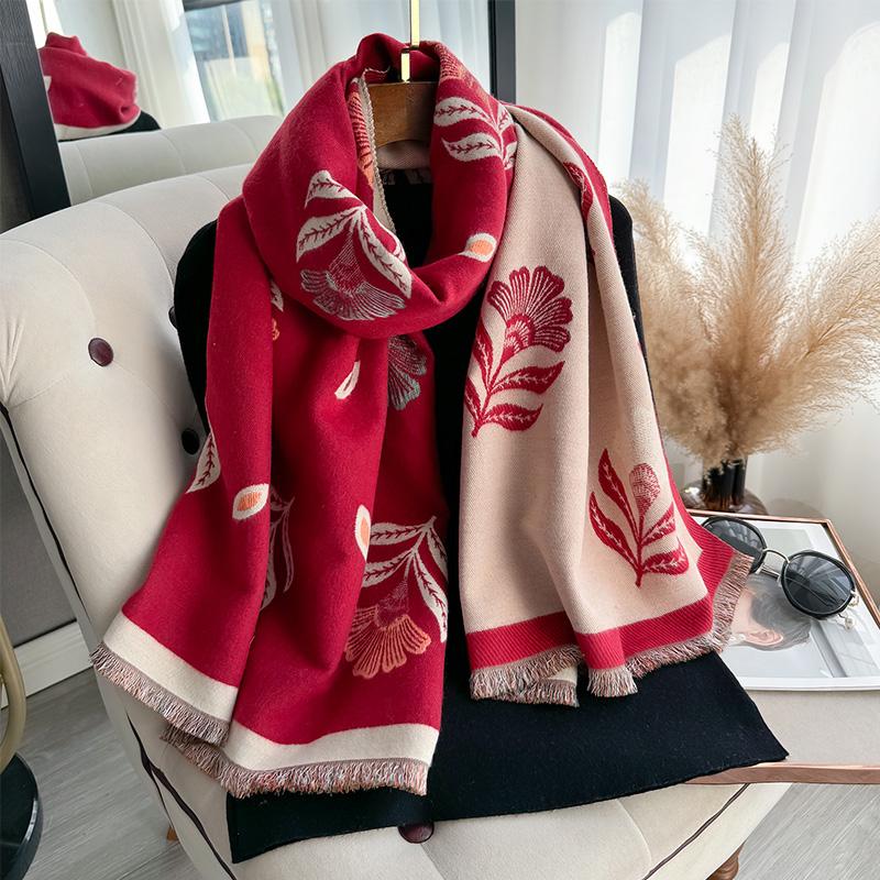 Printing Winter Women Cashmere Scarf Thick Warm Pashmina Shawls Wraps Floral Print Lady Blanket Hijab Female New