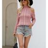 Women's Autumn and Winter Knit V-neck Off-the-shoulder Solid Color Twist Long-sleeved Sweater