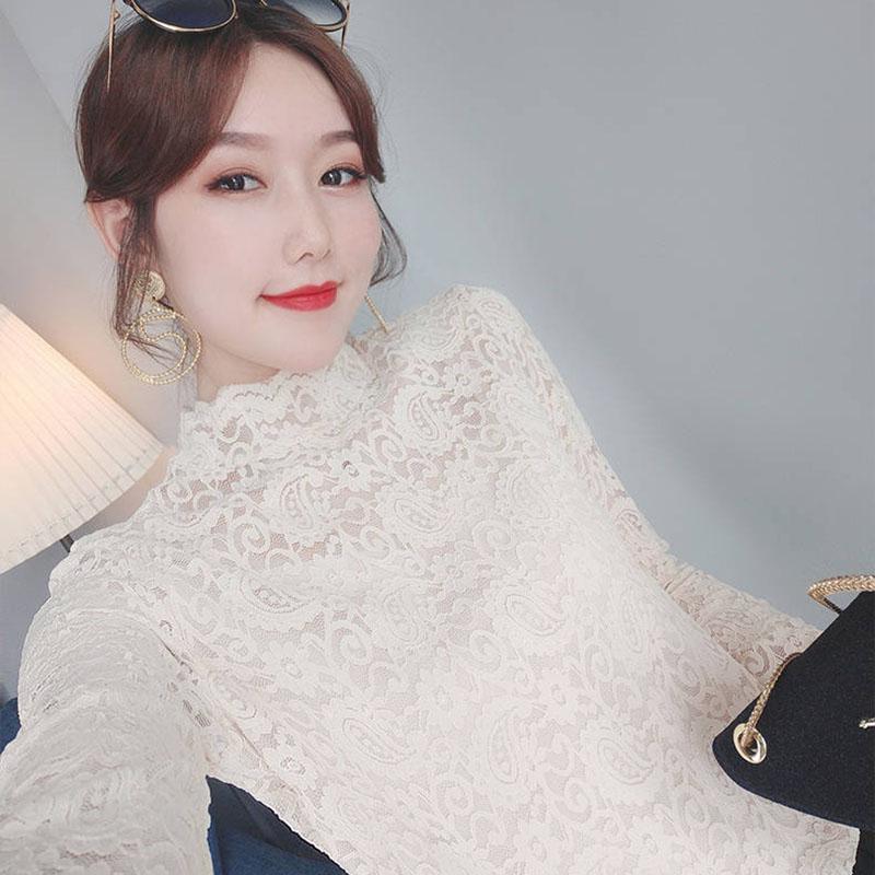 Autumn and Winter Round Neck Stretch Sweater Lace Embroidery Base Sweater