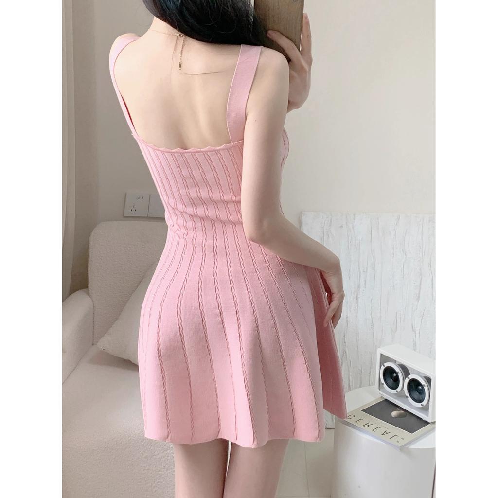 Pure Desire Spice Girl Wavy Neckline Knitted Suspender Dress Women's Shell Skirt Slim and Thin Temperament Hepburn Style Skirt