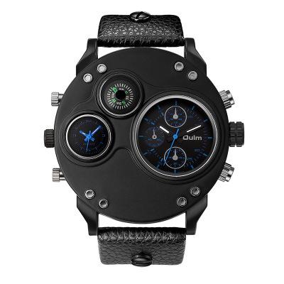 Oulm Quartz Watch Compass Men'S Watch, Watch Dual Time Zone Men'S Watch Large Dial