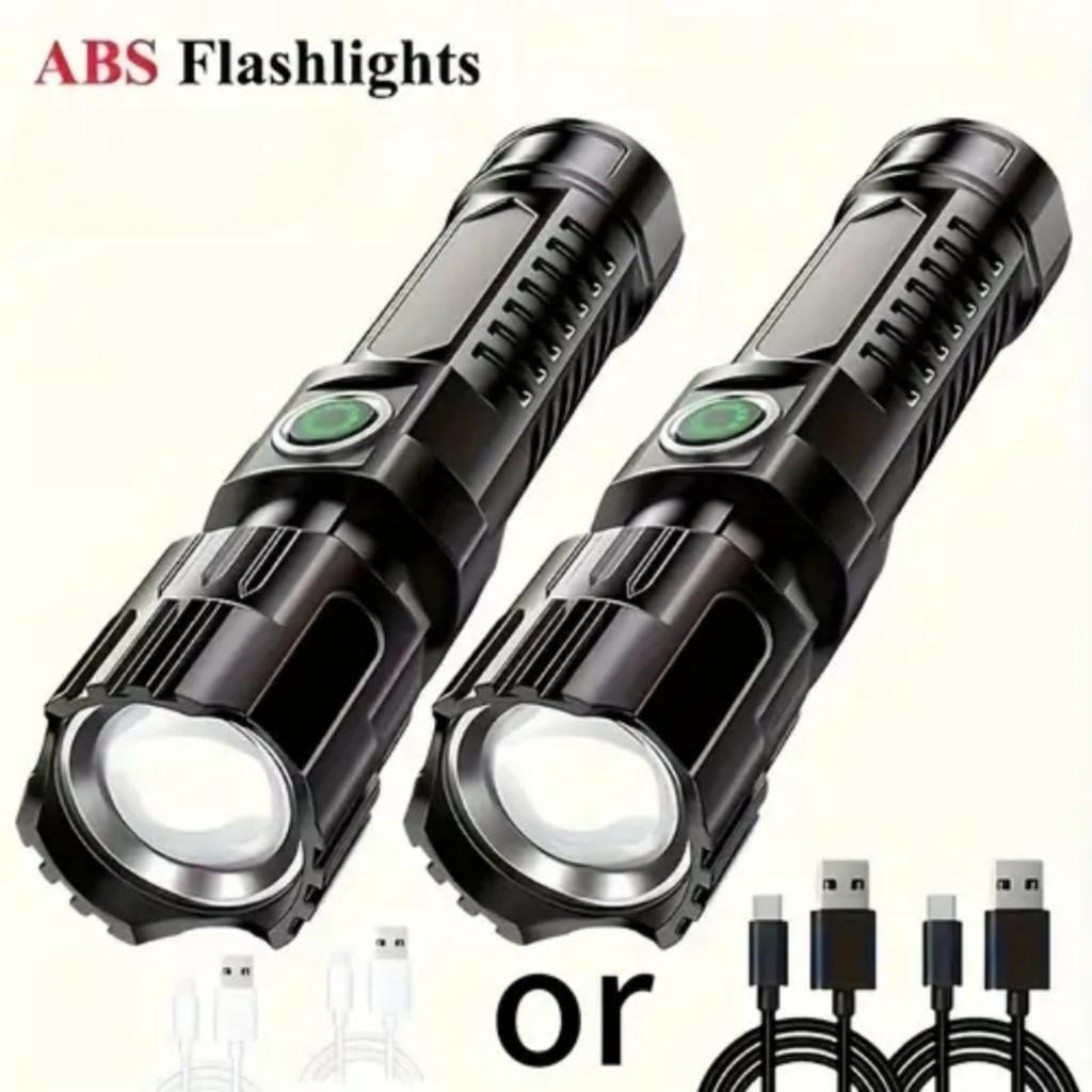 2-1PCS B BRIGHT Ultra Bright Flashlight, High Lumen Tactical Flashlight with 3 Modes, Zoom,Portable Camping Flashlight, Built-in Lithium Battery, IP44