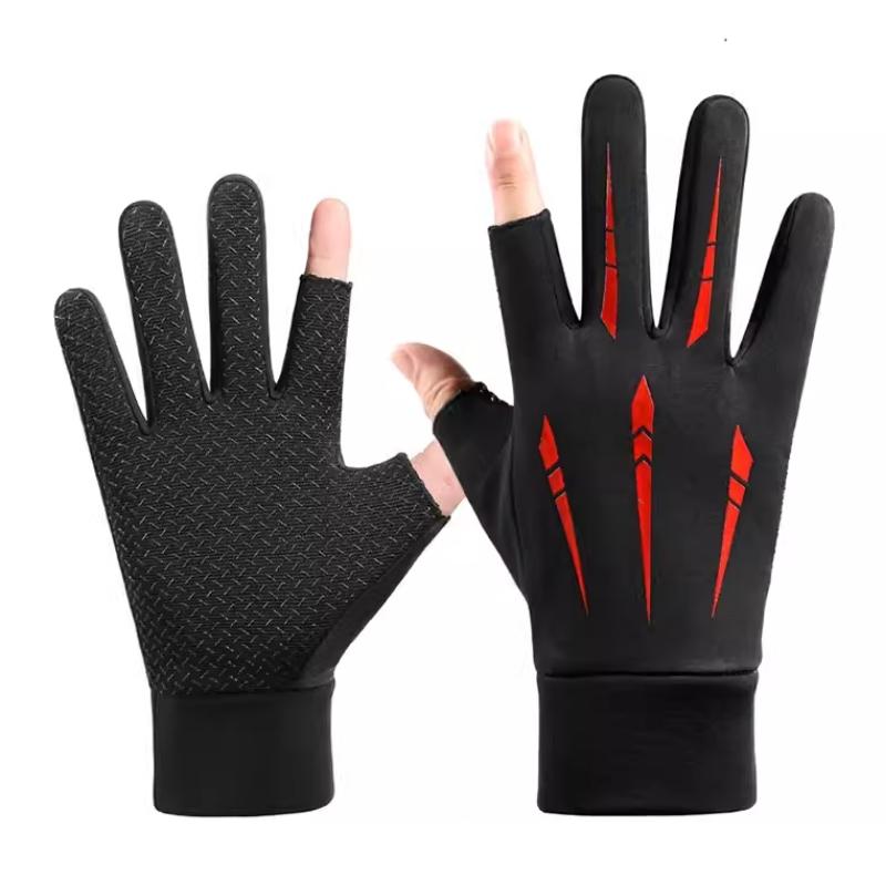 Cycling Gloves Men Winter Warm Fleece-lined Touch Screen Leak Two Finger Driving Non-Slip Windproof Sports Fishing Gloves