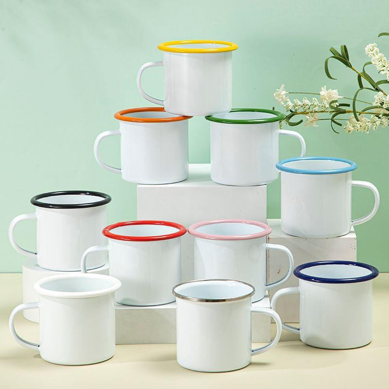 Thickened enamel iron tea pot custom pattern color mug enamel cup creative enamel cup 350ml