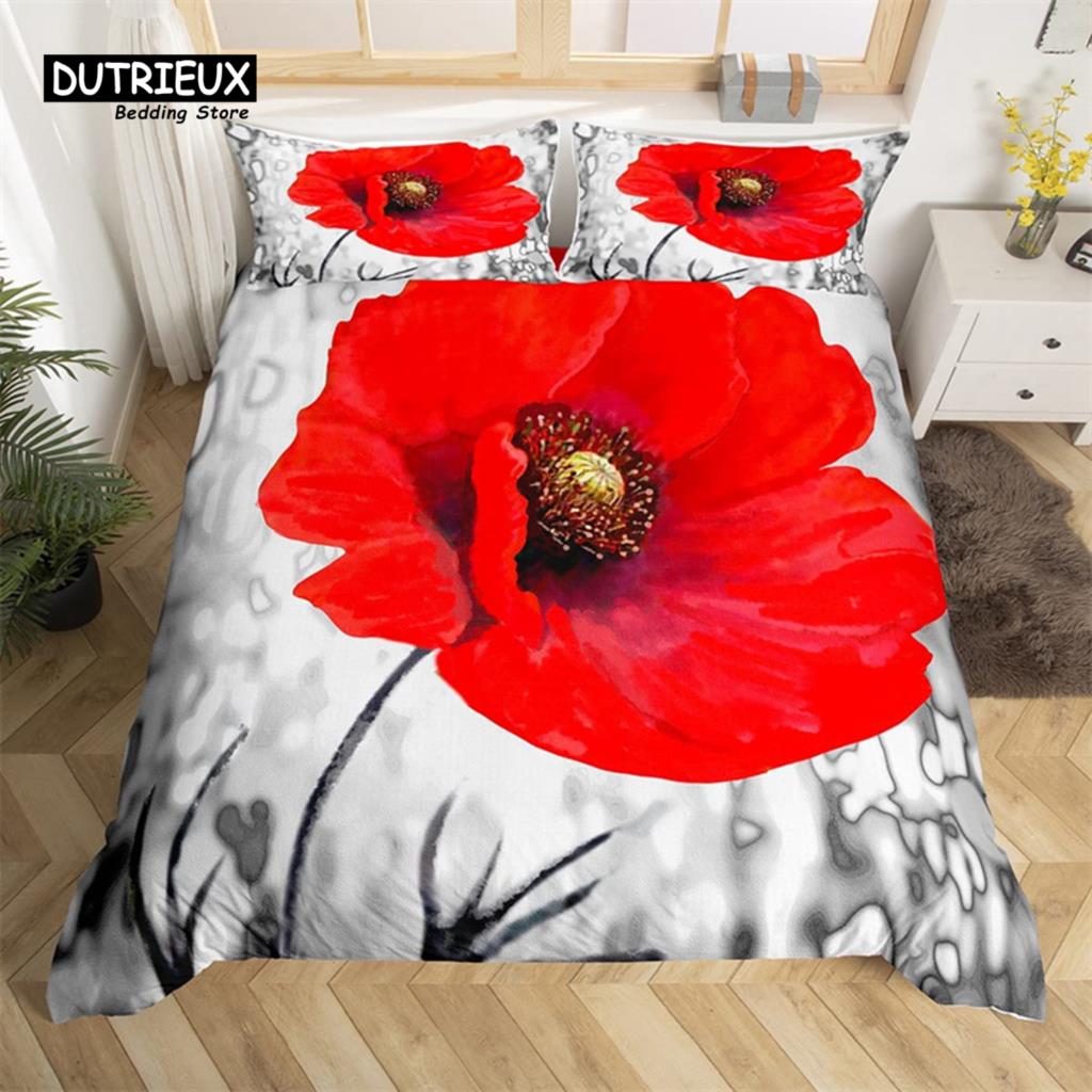 Red Rose Duvet Cover Twin King Romantic Theme Floral Bedding Set Microfiber Love Heart Flowers Quilt Cover For Girl Teen Wedding