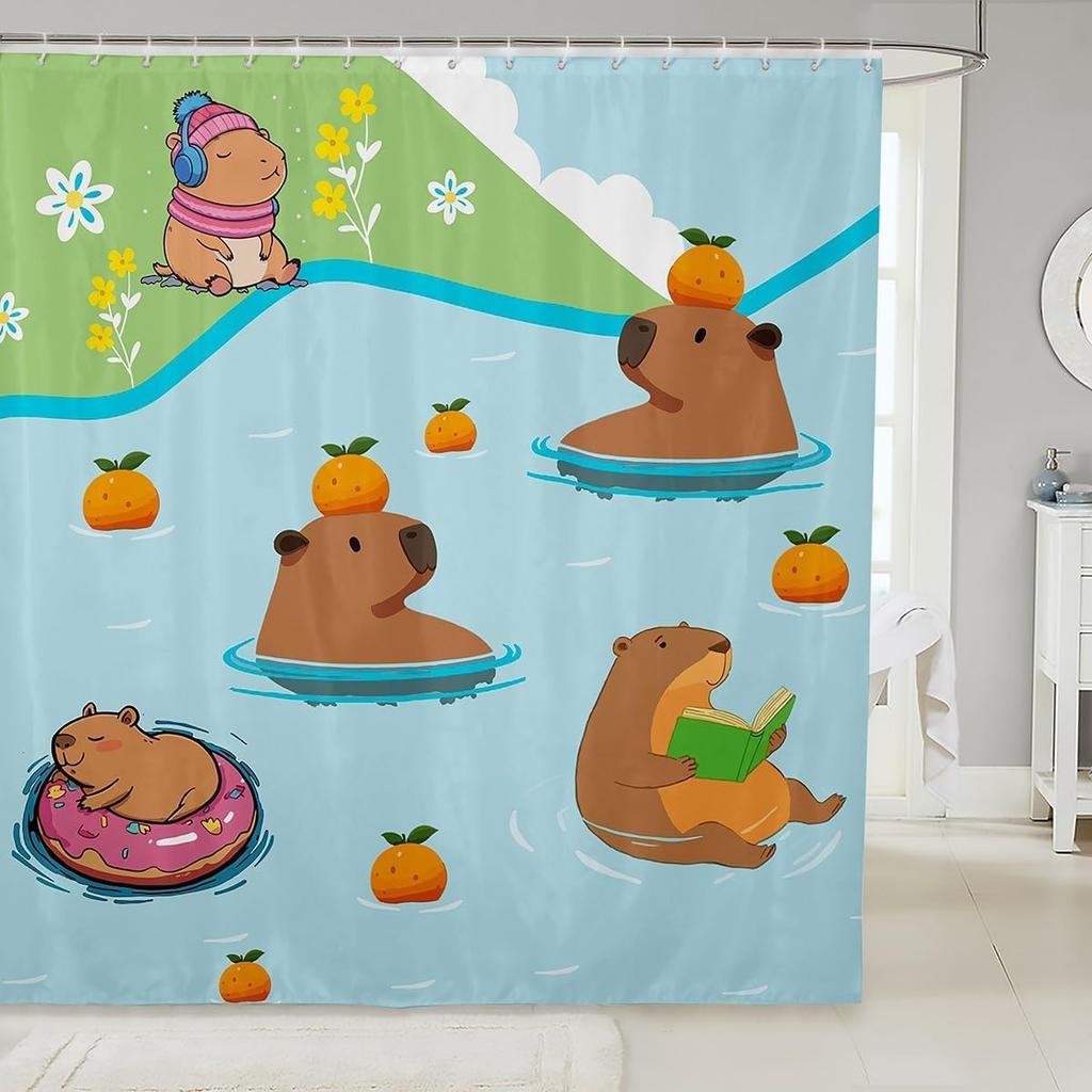 Funny Capybara Shower Curtain Waterproof Polyester Fabric Lovely Nature Wildlife Bath Curtain Japanese Style Bathroom Decor