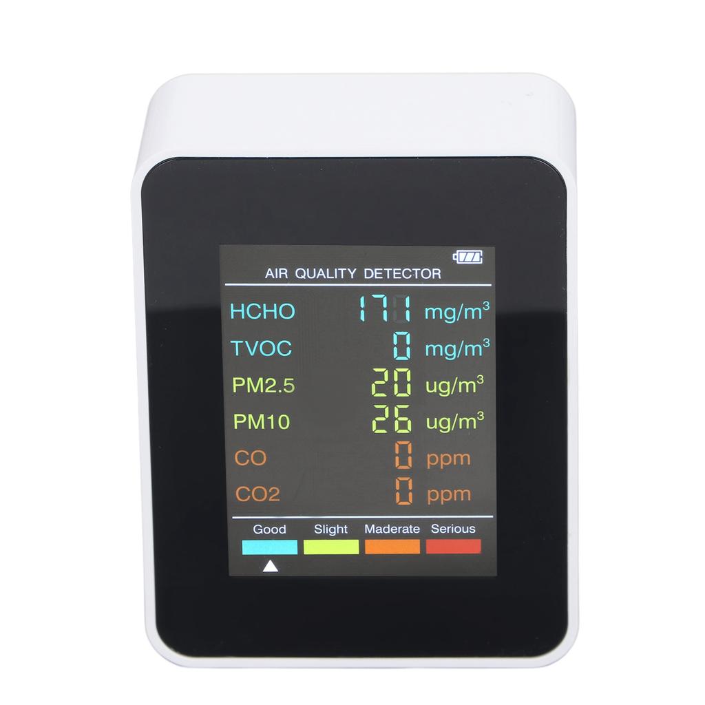 Air Quality Monitor Portable LCD Backlight Screen CO2 TVOC HCHO PM2.5 PM10 Detector with Alarm White