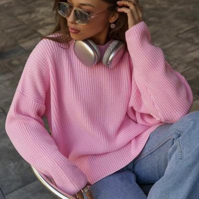 Herbst Winter Vintage Lose Langarm Top Einfarbig Pullover Strickwaren Oansatz Pullover