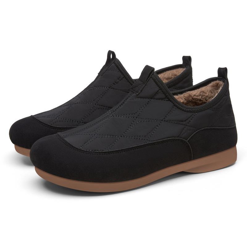 Women Quilted Fleece Lined Ankle Boots, Slip On Soft Sole Casual Lazy Mom Shoes 36