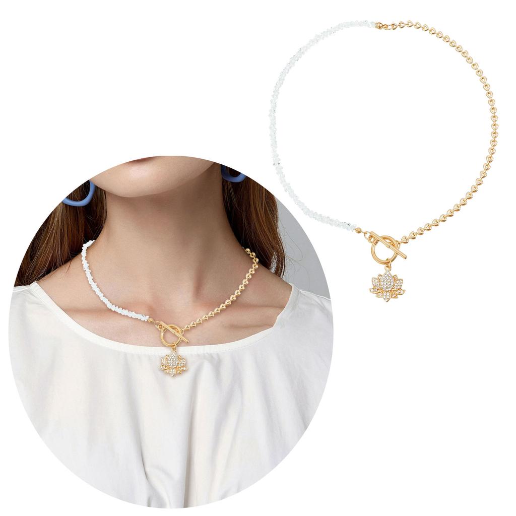 Elegant Dark Concept Floral and Crystal Necklace with Stone Decors Premium Alloy Clavicle Chain for Versatile Fashion