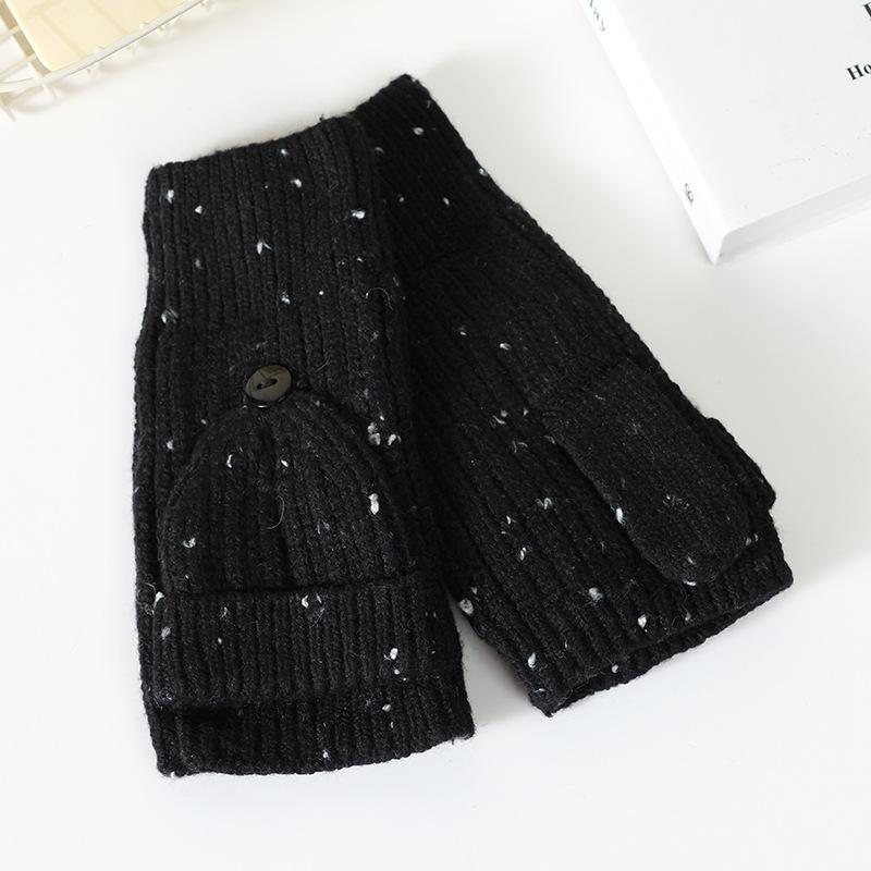 Autumn and winter gloves women's velvet thickened warm half-finger flip gloves fashion woolen gloves