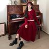 Autumn and Winter Small Fragrant Wind Suit Skirt Skinny Top Large Size Red Corduroy Bust Dress