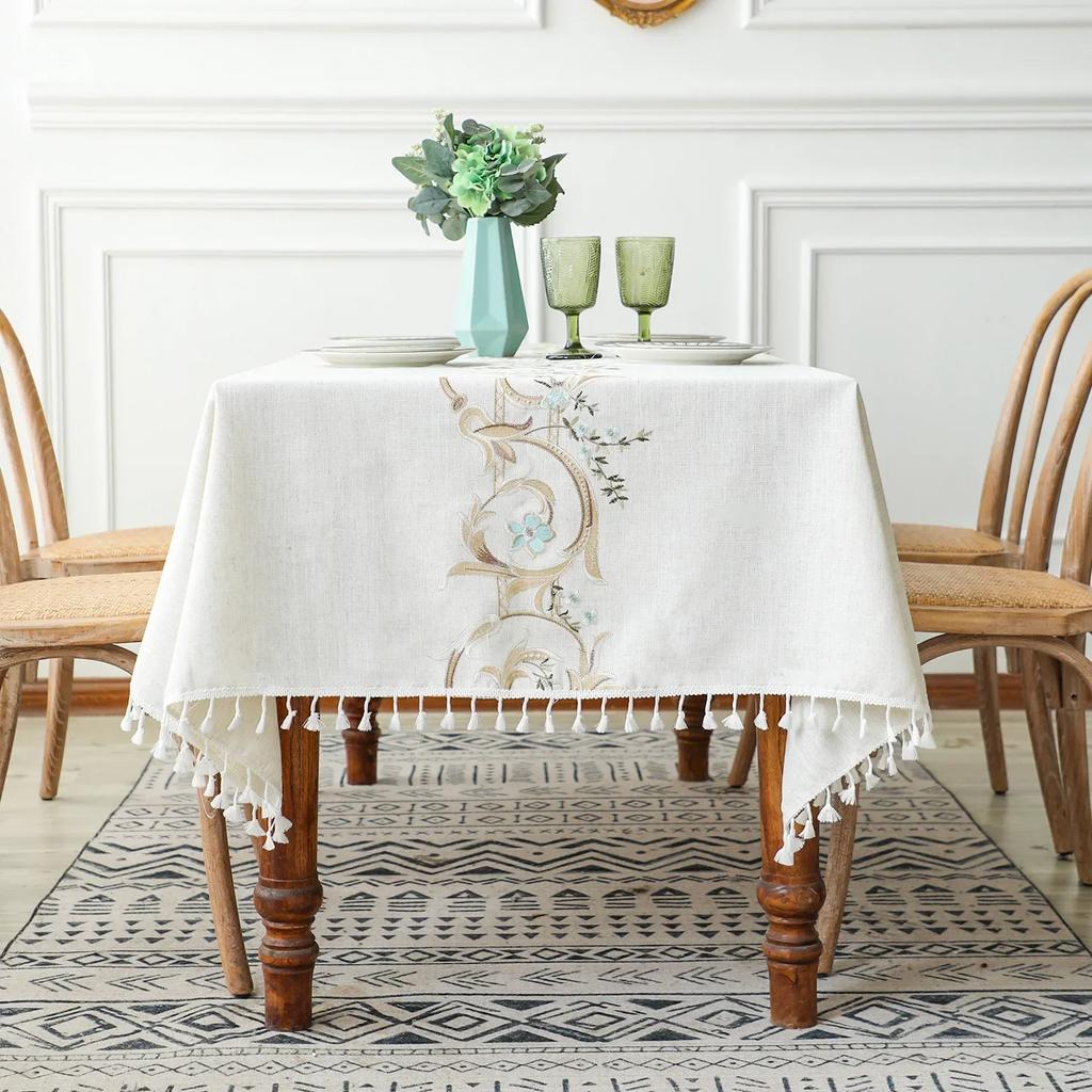 Nordic Tablecloth for Table Pastoral Decorative Linen Rectangular Tablecloth with Tassel Wedding Dining Table Cover Tea Cloth