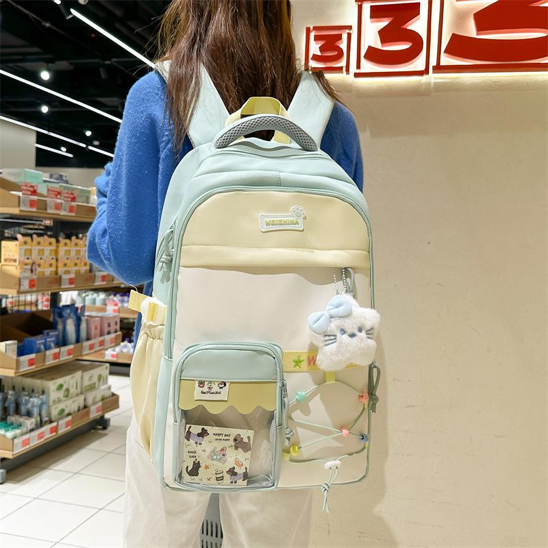 Zaino Scolastico per Studenti con Cuciture a Contrasto Zaino Leggero da Donna
