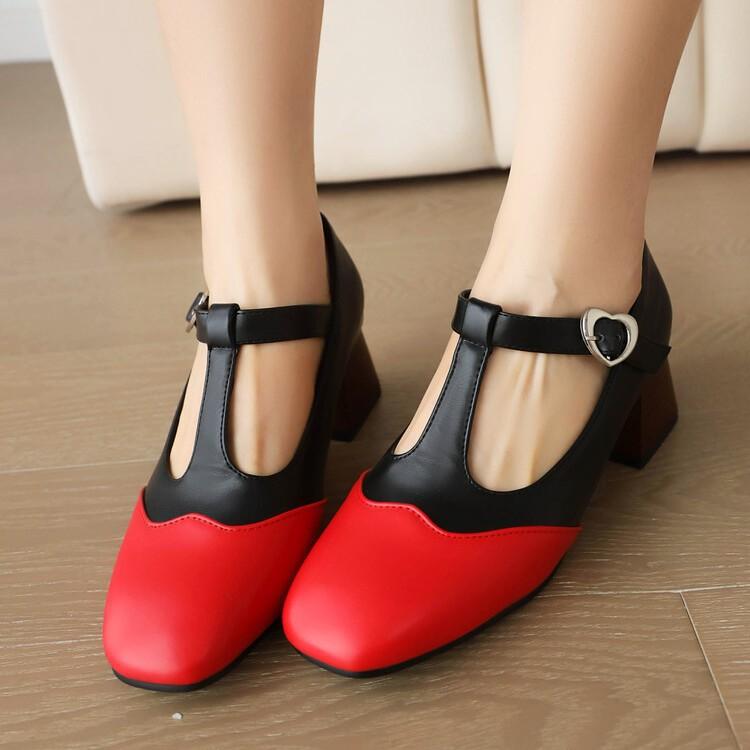 

2025 color matching T-shaped shoes square head single shoes thick mid-heel women s shoes 40-47 large size shoes work shoes sexy women s mid-heel 39 белый