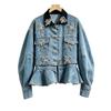 Womens Loose Denim Jacket 2026 Fall Heavy Beaded Rhinestone Streetwear Casual Outerwear
