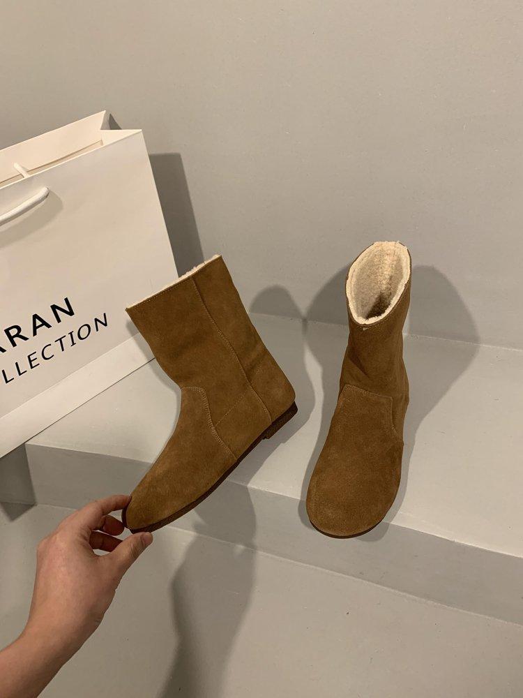 Soft leather version~ Two wear snow boots women's 2024 winter new Mori retro lamb wool short boots velvet cotton shoes