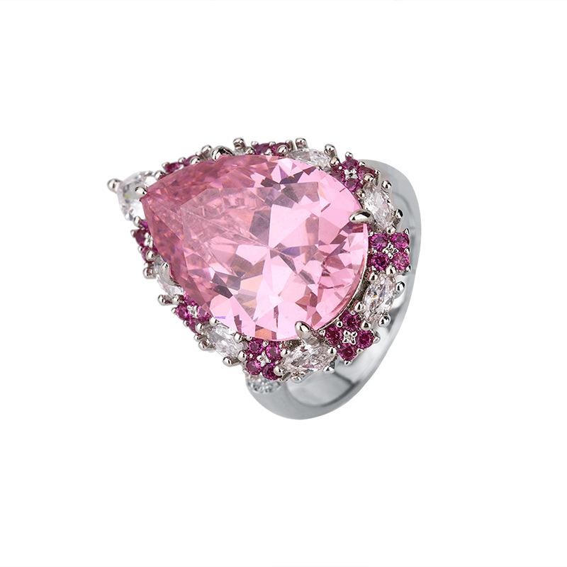 Jewelry Simulation Pink Diamond Color Separation Stone Retro Ring Yao Set Diamond Water Drop Ring Main Stone 13 * 18