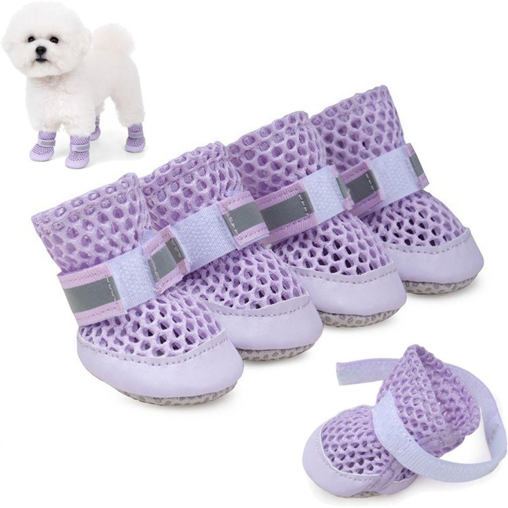 

4Pcs Soft Sole Mesh Dog Shoes Breathable Net Foot Covers Lightweight Dog Paw Protectors Puppy M