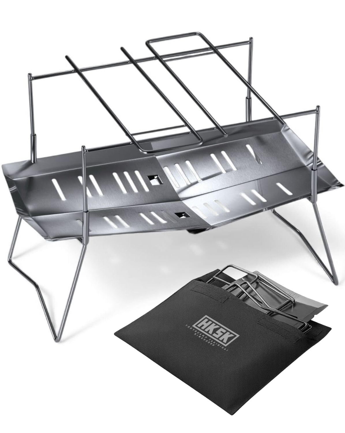 Tokyo Camp HAKOSUKA Складной костер формата A4 Легкий из нержавеющей стали для соло-кемпинга и барбекю на открытом воздухе Яма, Хранение, Компактный, (985г), Сталь,