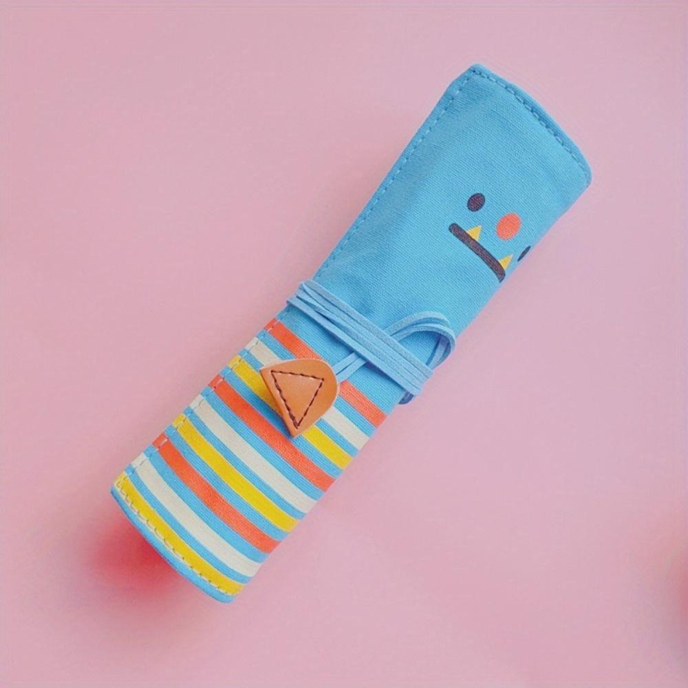 1PC Student Pencil Case Art Pencil Bag Roll Canvas Bag Makeup Brush Storage Bag Creative Stationery Pencil Bag Blue