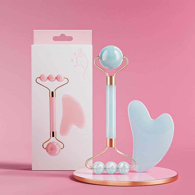 Double Head Facial Massage Roller Eyes Face Lifting Tighten Resin Guasha Board Roller Face Spa Massager Beauty Skincare Tools