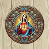 Vintage Sacred Heart of Jesus Round Aluminum Metal Sign Religious Wall Art Christian Decor Virgin Mary Floral Stars