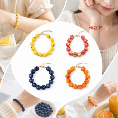 Glossy Beads Charm Bracelet Colorful Ins Style Fruit Beaded Fruit Beaded Bracelet  Gift for Girls