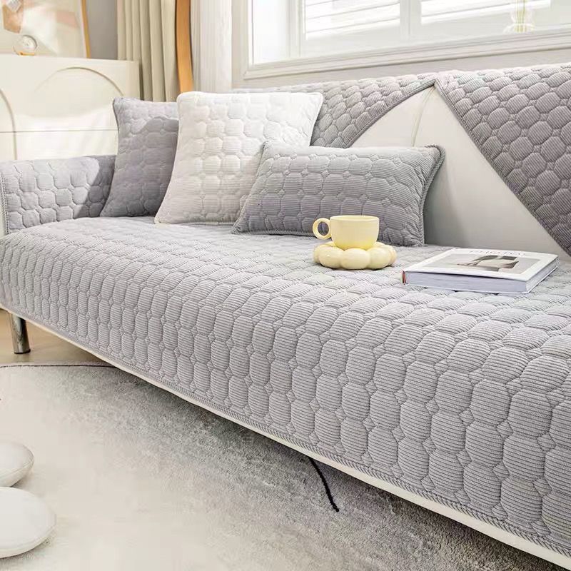 Solid Color Corduroy Sofa Cushion  Winter Plush Thickened Non-Slip Seat Cushion Simple Modern Leather Sofa Cover