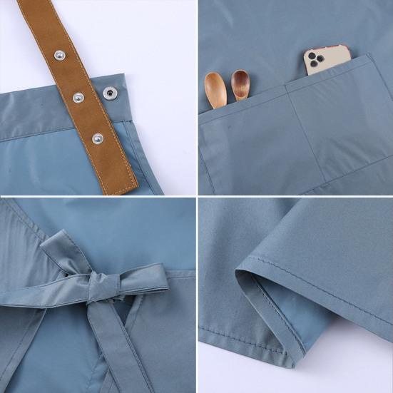 Solid Color Kitchen Apron with Dual Pockets Waterproof Oil-proof Adjustable Breathable Men Women Chef Cooking Baking Bib Apron