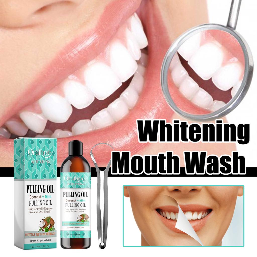 100ml+tongue Scraper Coconut Mint Mouthwash For Fresh Breath And Clean Mouth, Giving You Confidence And A Smile