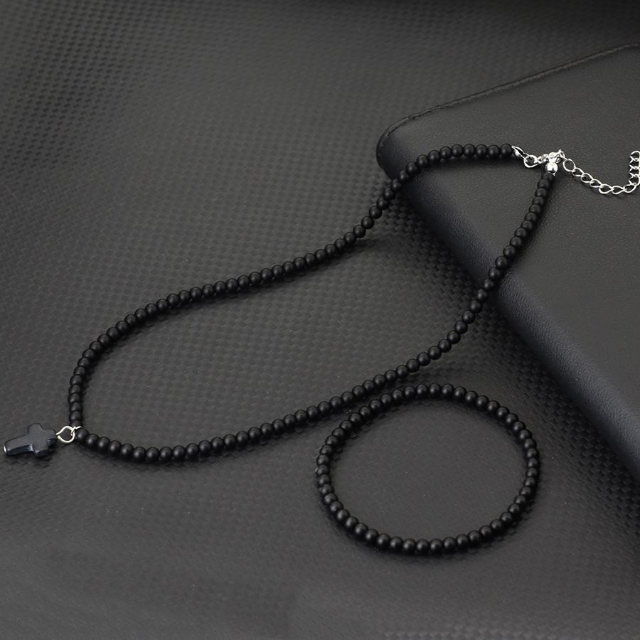 

Bohemian 2Pcs Jewelry Set For Women 16 Inches Choker Necklace Cross Neck Accessories 4mm Seed Beads Bracelet Leisure Pulseira 40cm(16inches)