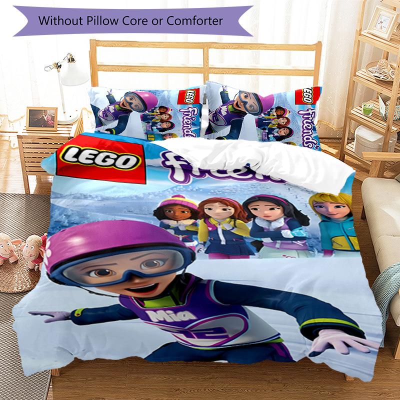 3pcs LEGO Friends pattern bedding set duvet cover set includes duvet cover &pillowcases, perfect all season bedroom decoration & gift