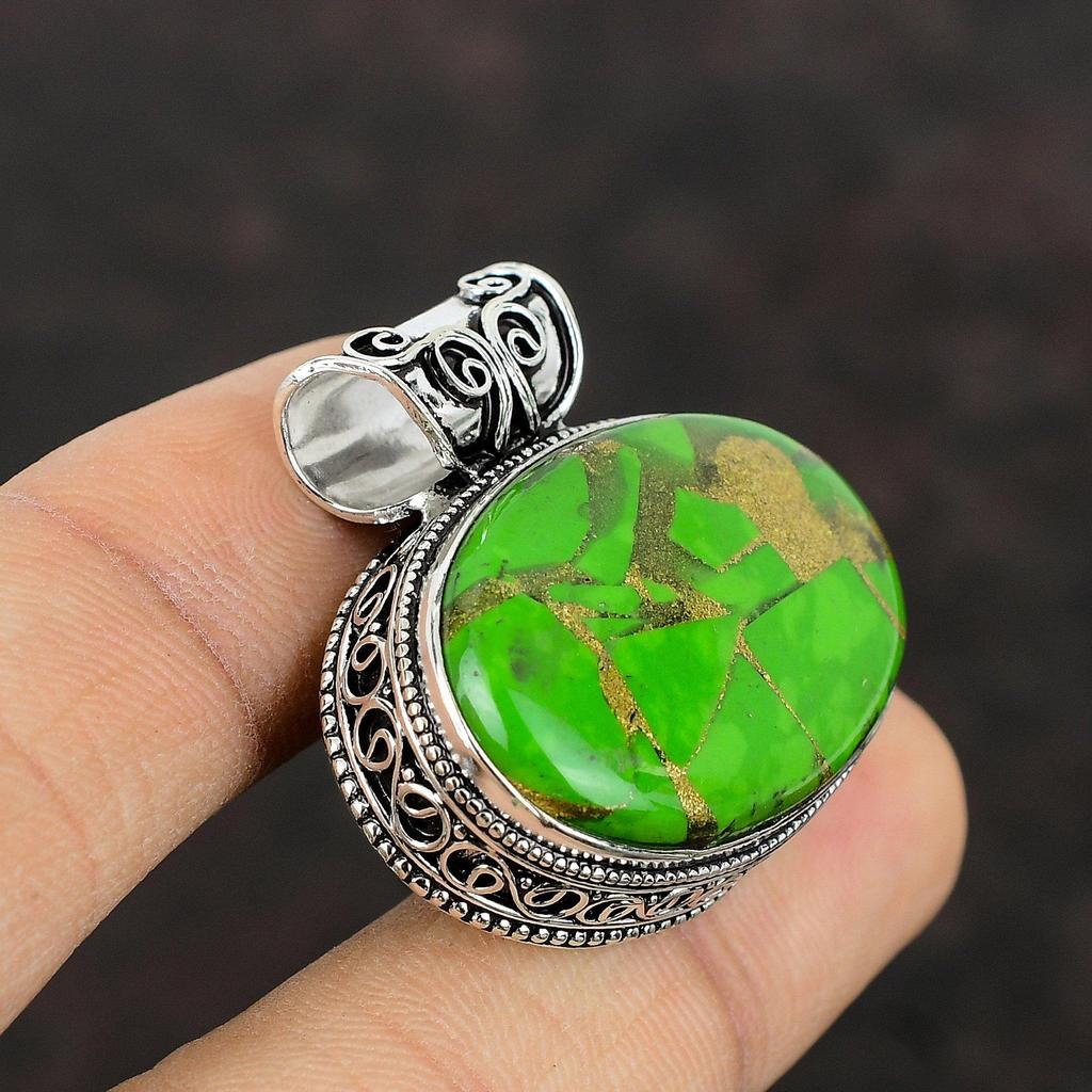 Copper Green Turquoise Pendant 925 Sterling Silver Pendant Handmade Decent Jewelry Genuine Gemstone Pendant Vintage Pendant Anniversary Gift