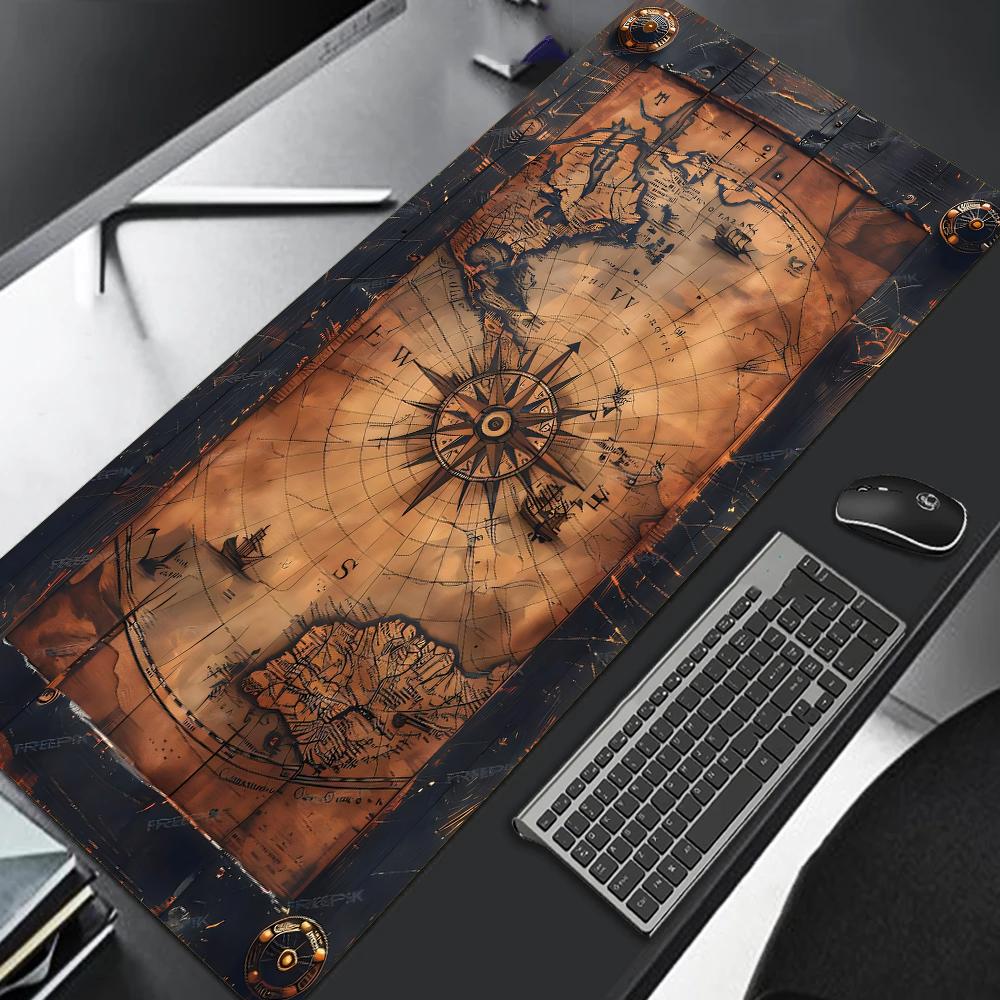 

XXL Vintage Steampunk Compass Design Mouse Pad Large Gaming Office Desk Mat Non-Slip Stitched Edges for Gamers and Home Office 300x700x2MM темно-синього кольору