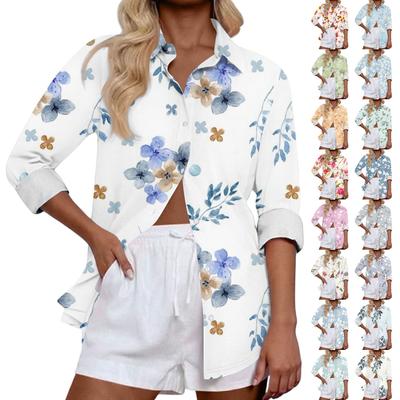 Women's Casual Fashion Tops Long Sleeve Button Loose Shirt
