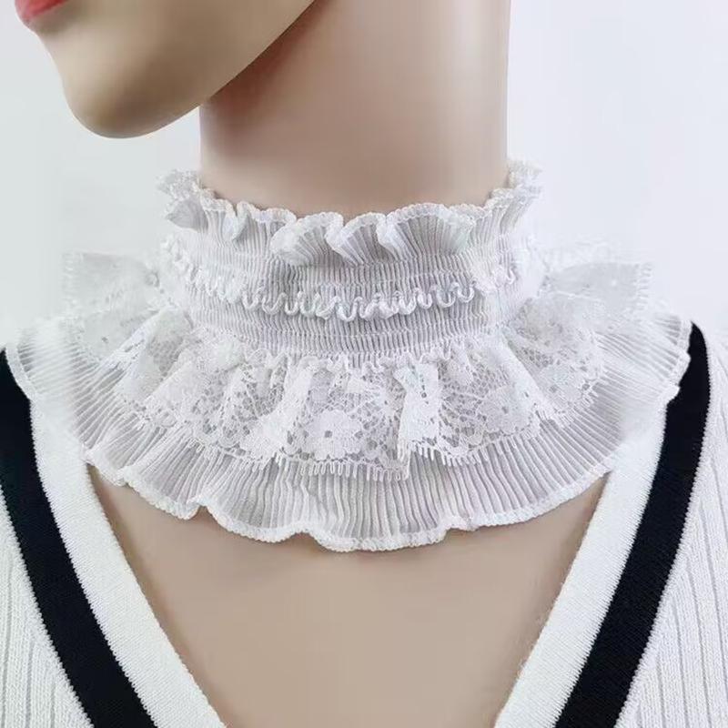 White Black Ruffle Elastic Lace Fake Collar Scarf High Neck Collar Pullover Elegant Neck Cover False Collar Clothing Accessories