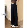 2025 Black Wide-Leg Elastic Waist Slimming High Waist Summer Pants