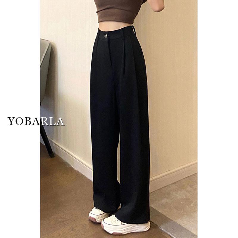 2025 Black Wide-Leg Elastic Waist Slimming High Waist Summer Pants